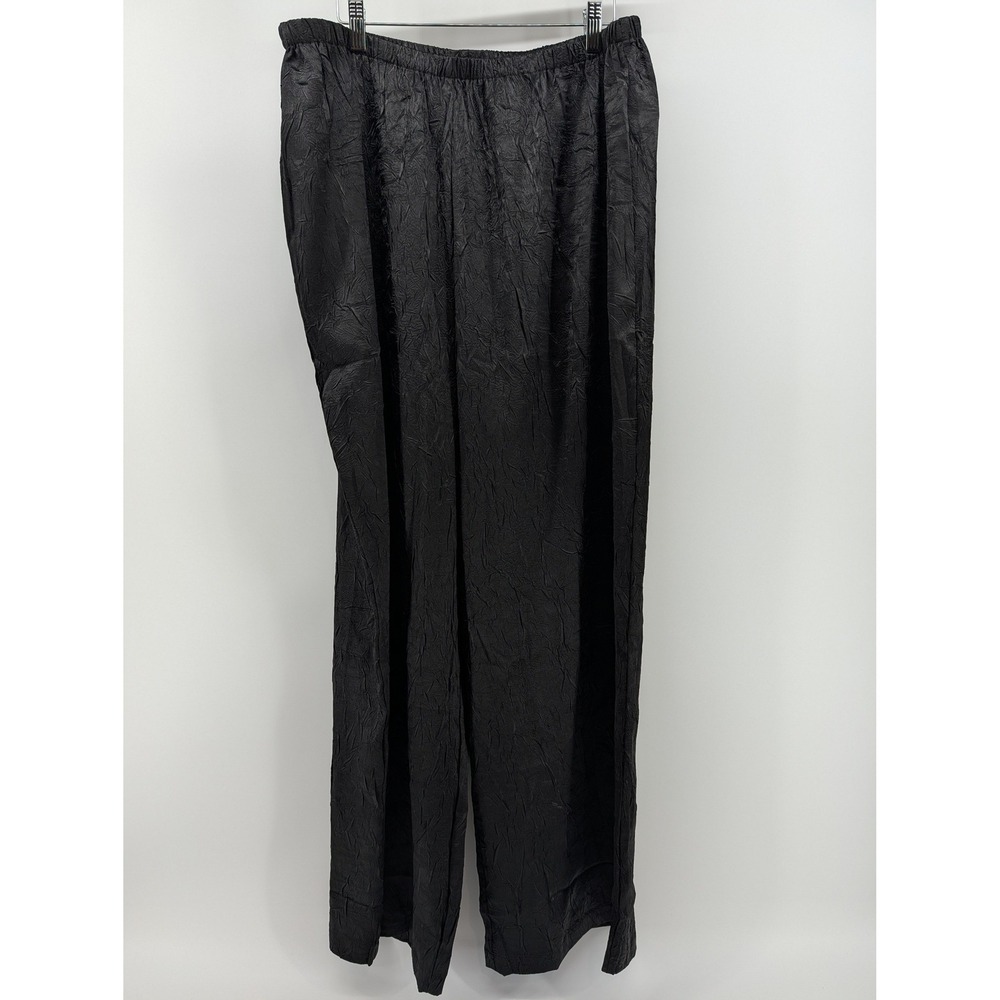 Bold Elements Wide Leg Pants Womens XL Black New Crinkle Texture Tummy Control